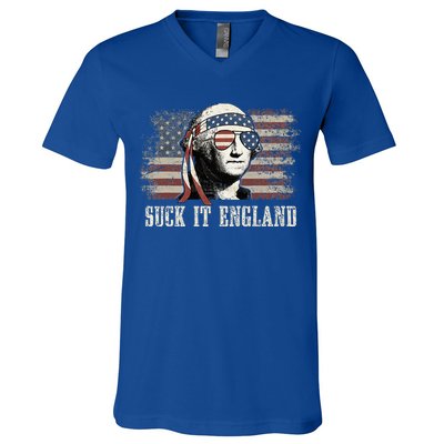 Suck It England Funny 4th Of July George Washington Us Flag V-Neck T-Shirt