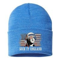 Suck It England Funny 4th Of July George Washington Us Flag Sustainable Knit Beanie
