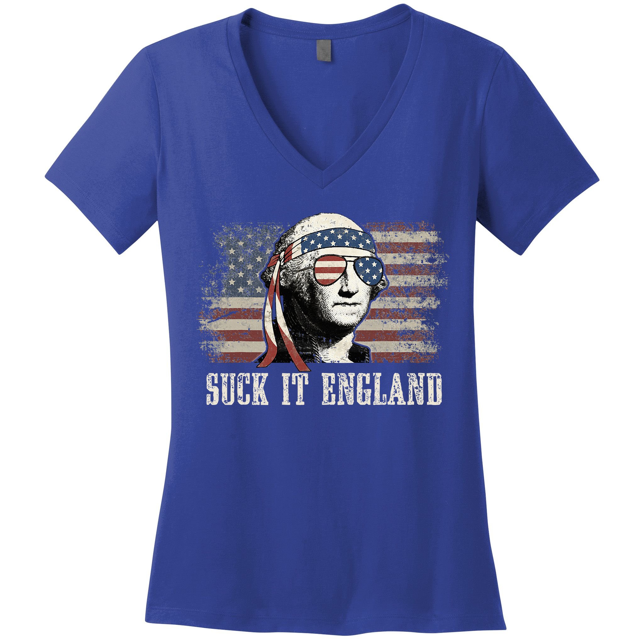 Suck It England Funny 4th Of July George Washington Us Flag Women's V-Neck T-Shirt