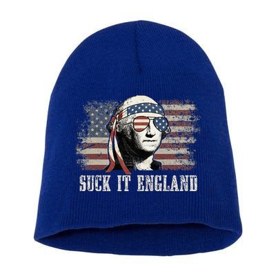 Suck It England Funny 4th Of July George Washington Us Flag Short Acrylic Beanie