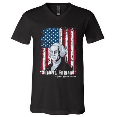 Suck It England Funny 4th Of July George Washington 1776 V-Neck T-Shirt