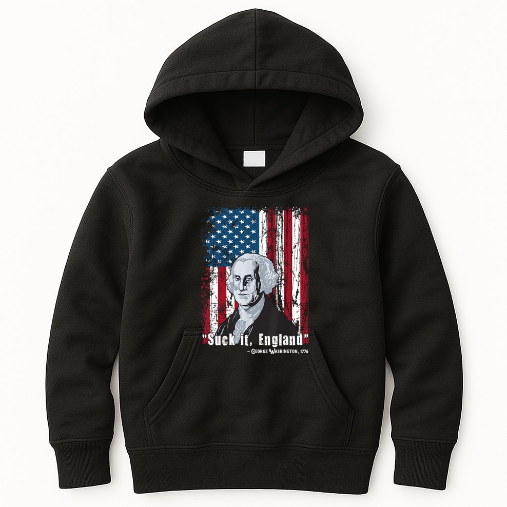 Suck It England Funny 4th Of July George Washington 1776 Kids Hoodie