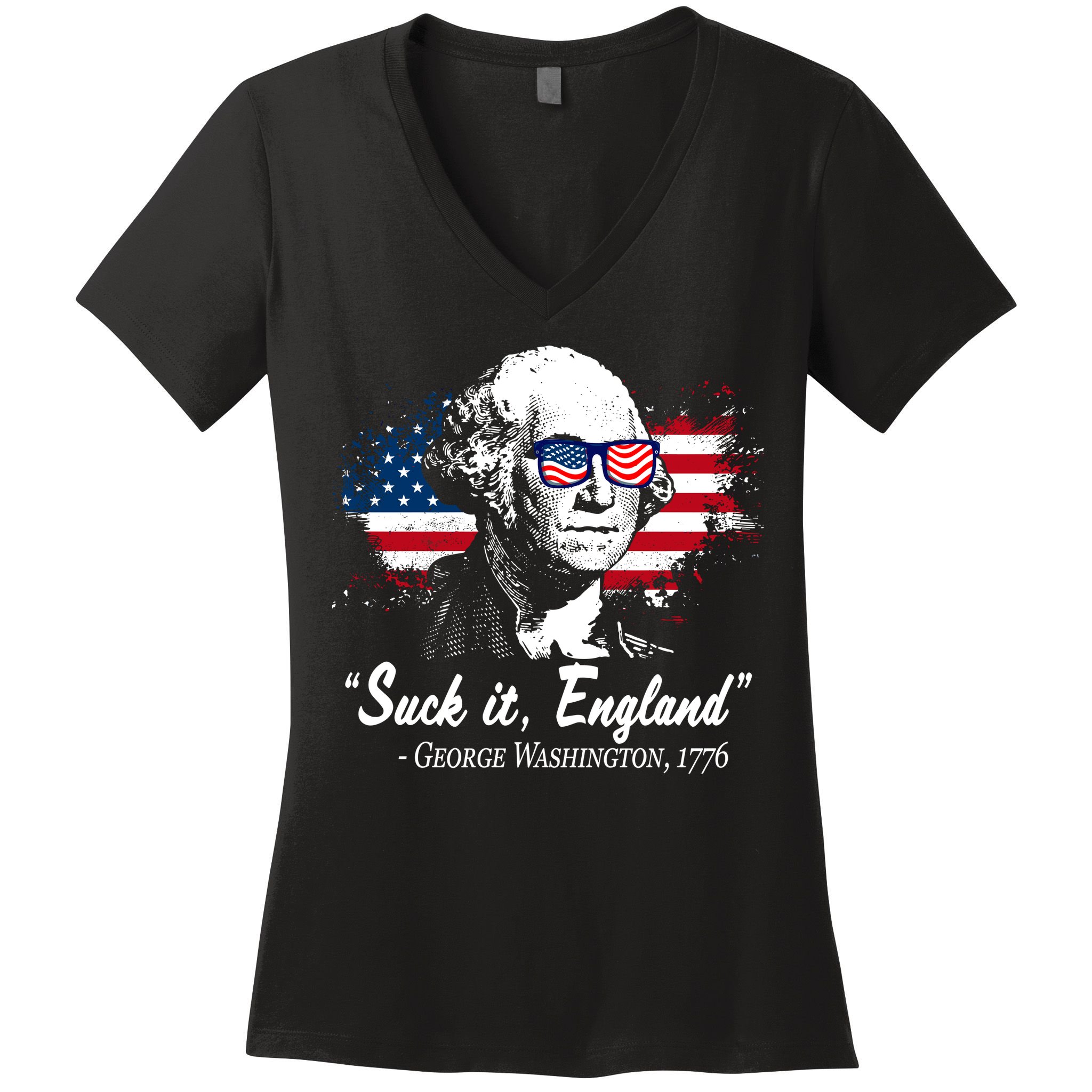 Suck It England Funny 4th Of July George Washington 1776 Women's V-Neck T-Shirt