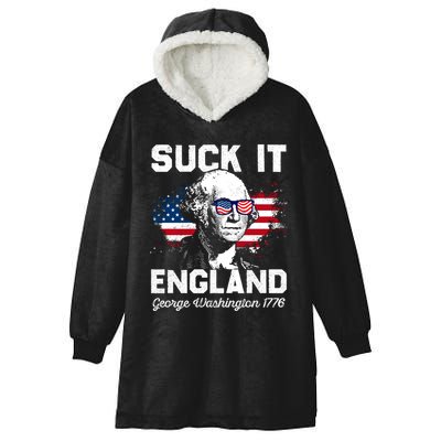 Suck It England Funny 4th Of July George Washington 1776 Hooded Wearable Blanket