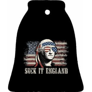 Suck It England 4th Of July George Washington Us Flag Ceramic Bell Ornament