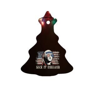 Suck It England 4th Of July George Washington Us Flag Ceramic Tree Ornament