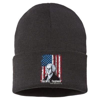 Suck It England Funny 4th Of July George Washington 1776 Sustainable Knit Beanie