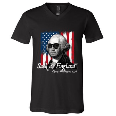 Suck It England Funny George Washington Usa Flag 4th Of July V-Neck T-Shirt