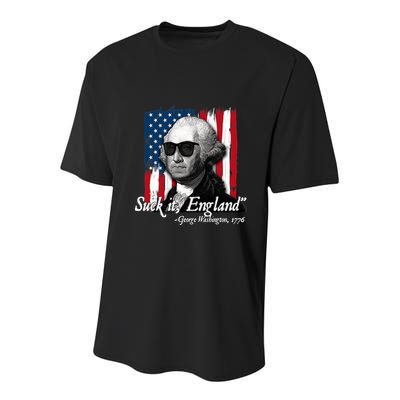 Suck It England Funny George Washington Usa Flag 4th Of July Youth Performance Sprint T-Shirt