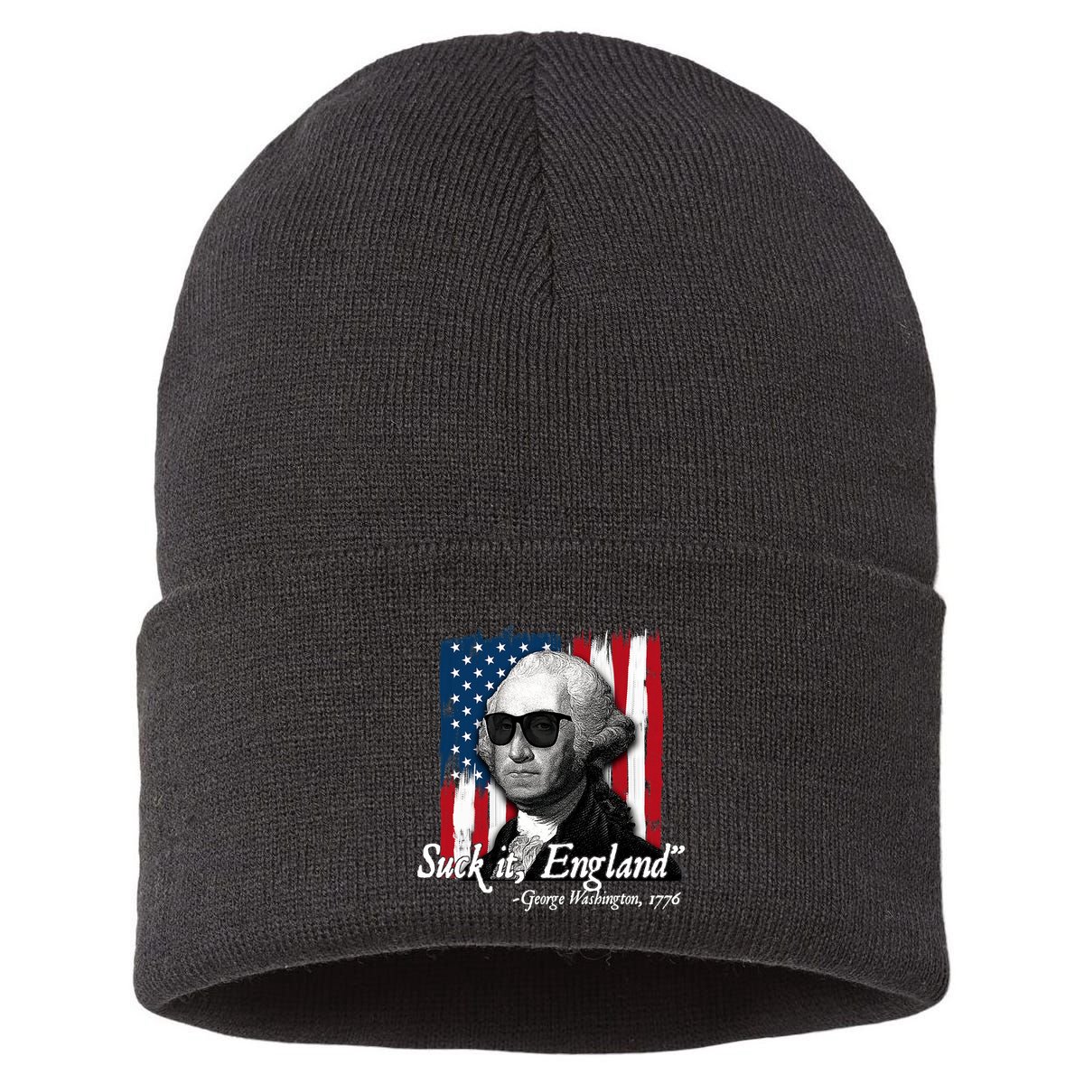 Suck It England Funny George Washington Usa Flag 4th Of July Sustainable Knit Beanie