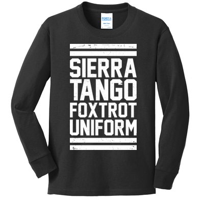 Sierra Tango Foxtrot Uniform STFU Kids Long Sleeve Shirt