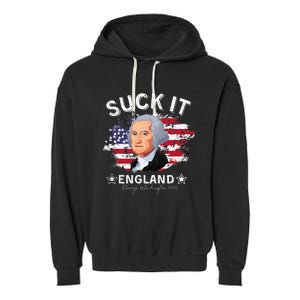 Suck It Funny England 4th of July George Washington Garment-Dyed Fleece Hoodie