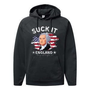 Suck It Funny England 4th of July George Washington Performance Fleece Hoodie