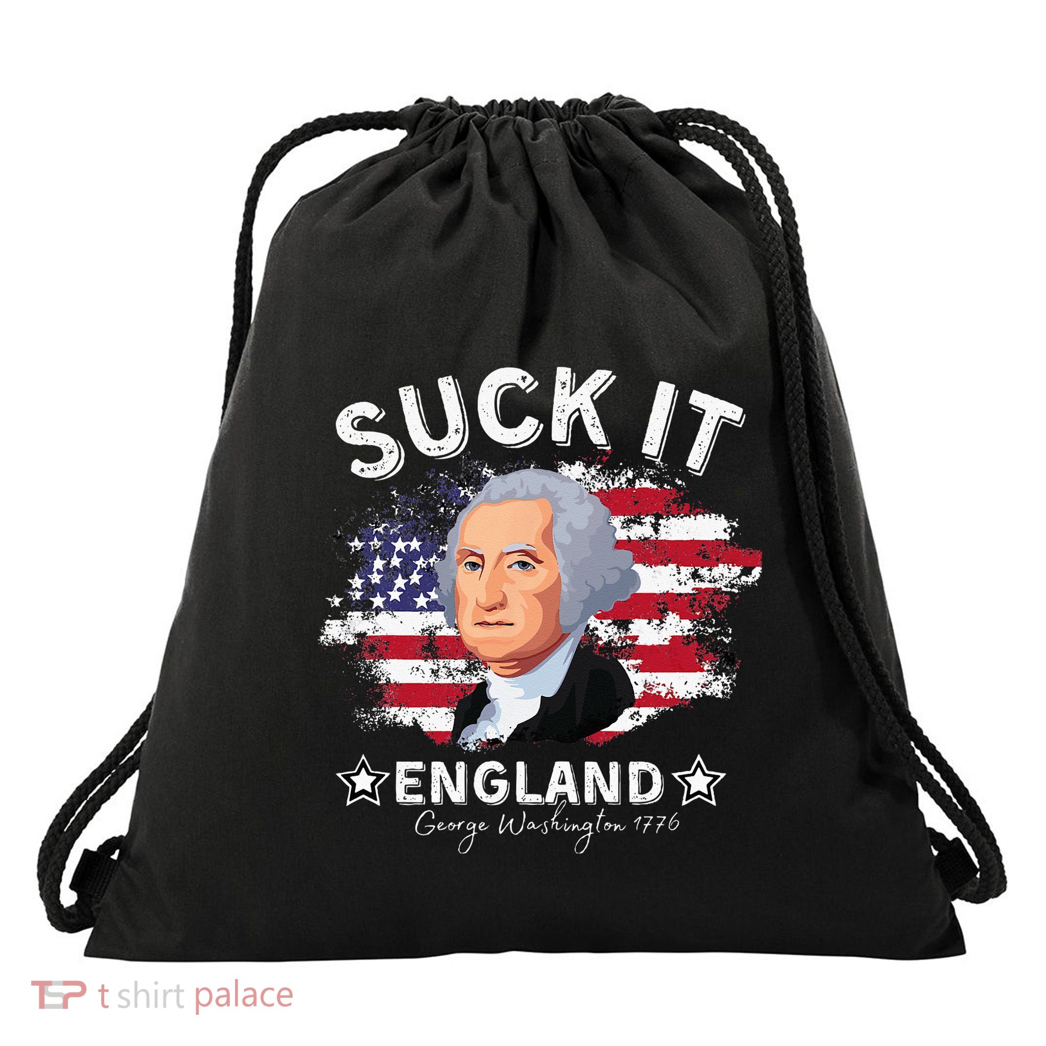 Suck It Funny England 4th of July George Washington Drawstring Bag