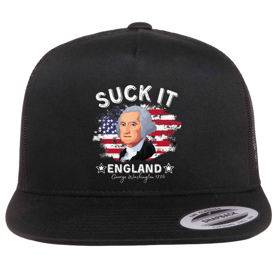 Suck It Funny England 4th of July George Washington Flat Bill Trucker Hat