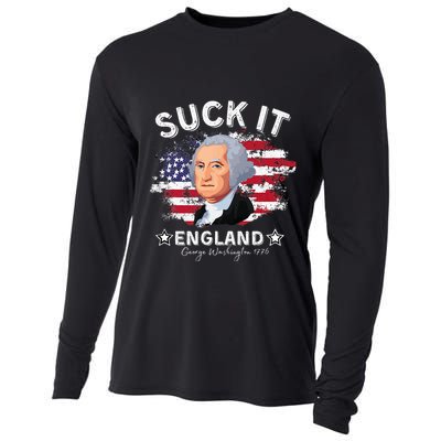 Suck It Funny England 4th of July George Washington Cooling Performance Long Sleeve Crew
