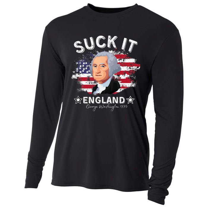 Suck It Funny England 4th of July George Washington Cooling Performance Long Sleeve Crew