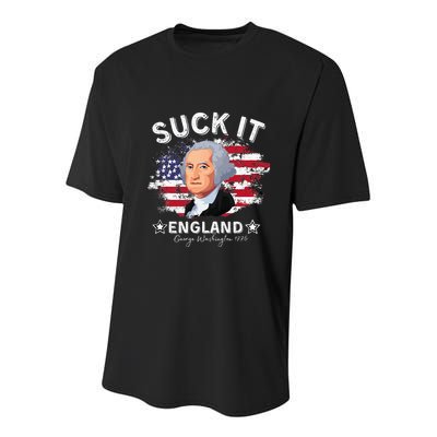 Suck It Funny England 4th of July George Washington Youth Performance Sprint T-Shirt