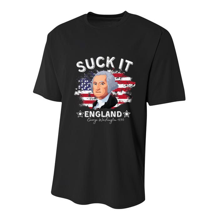 Suck It Funny England 4th of July George Washington Youth Performance Sprint T-Shirt