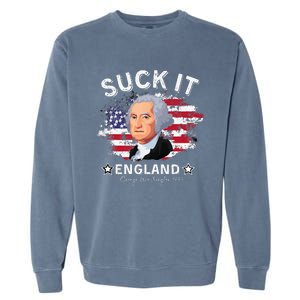 Suck It Funny England 4th of July George Washington Garment-Dyed Sweatshirt