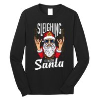 Sleighin It Funny Christmas Pun Sleighing Santa Long Sleeve Shirt