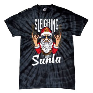 Sleighin It Funny Christmas Pun Sleighing Santa Tie-Dye T-Shirt