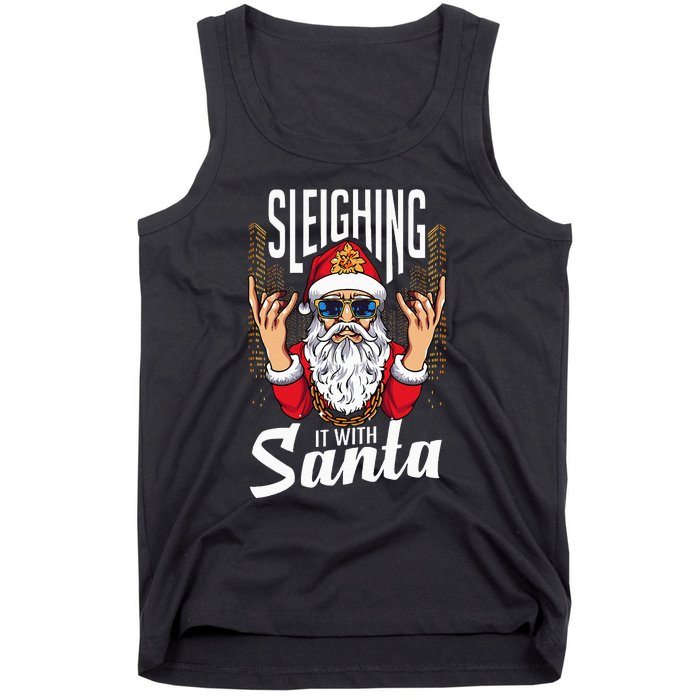 Sleighin It Funny Christmas Pun Sleighing Santa Tank Top