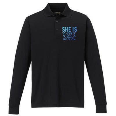 She Is Fierce Strong Brave Full Of Fire Motivational Great Gift Performance Long Sleeve Polo