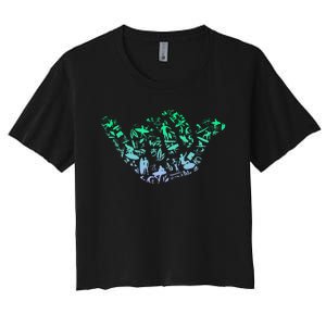 Surf Icons For Surfer Surf Surfing Women's Crop Top Tee