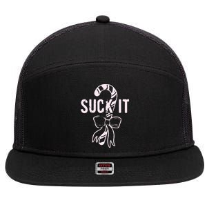 Suck It Funny Christmas Candy Cane 7 Panel Mesh Trucker Snapback Hat