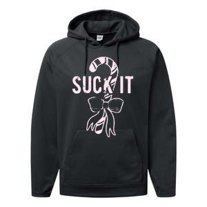 Suck It Funny Christmas Candy Cane Performance Fleece Hoodie