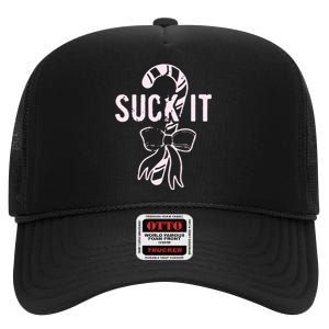 Suck It Funny Christmas Candy Cane High Crown Mesh Back Trucker Hat