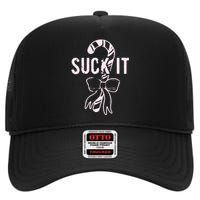 Suck It Funny Christmas Candy Cane High Crown Mesh Back Trucker Hat