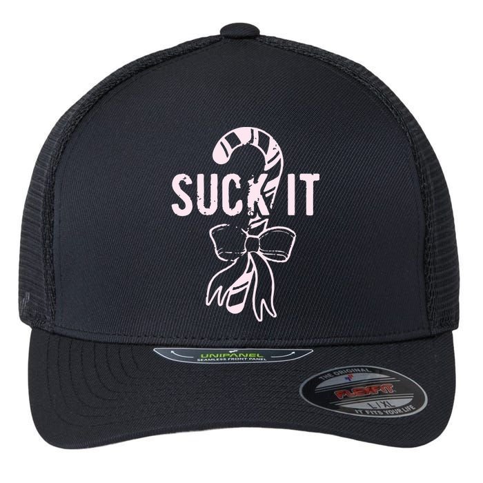 Suck It Funny Christmas Candy Cane Flexfit Unipanel Trucker Cap