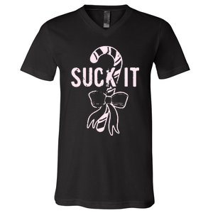 Suck It Funny Christmas Candy Cane V-Neck T-Shirt