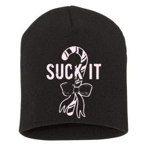 Suck It Funny Christmas Candy Cane Short Acrylic Beanie