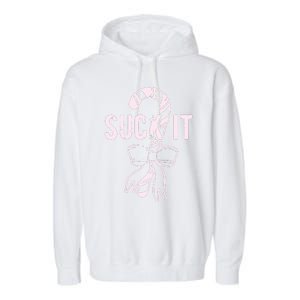 Suck It Funny Christmas Candy Cane Garment-Dyed Fleece Hoodie