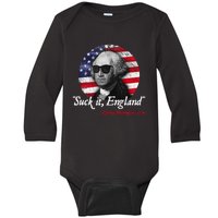 Suck It Funny England 4th of July George Washington Funny Baby Long Sleeve Bodysuit