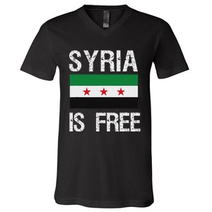 Syria Is Free Syrian Flag V-Neck T-Shirt