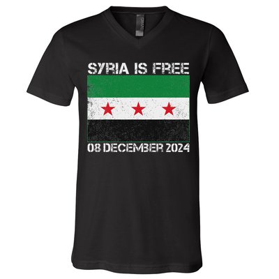 Syria Is Finally Free Celebrate The Freedom March Syria Free V-Neck T-Shirt