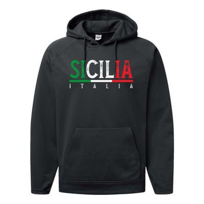 Sicilia Italia Flag Of Sicily Proud Sicilian Italian Performance Fleece Hoodie