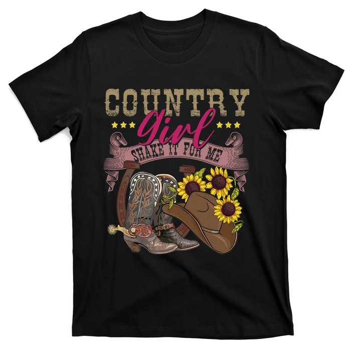 Shakes It For Me Country Music Cowgirl Boots Sunflower T-Shirt