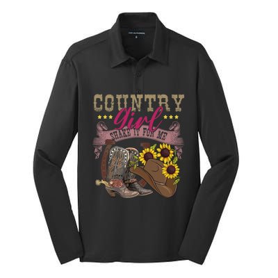 Shakes It For Me Country Music Cowgirl Boots Sunflower Silk Touch Performance Long Sleeve Polo