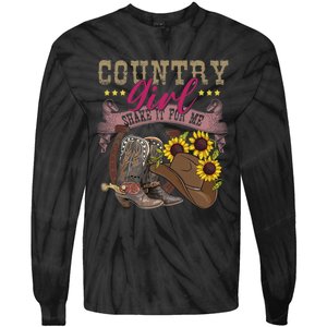 Shakes It For Me Country Music Cowgirl Boots Sunflower Tie-Dye Long Sleeve Shirt