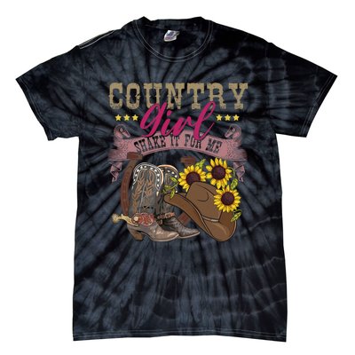 Shakes It For Me Country Music Cowgirl Boots Sunflower Tie-Dye T-Shirt