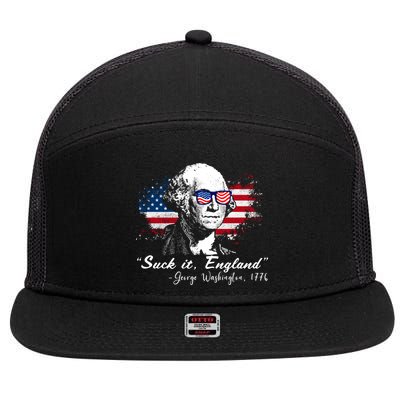 Suck It Funny England 4th Of July George Washington Funny 7 Panel Mesh Trucker Snapback Hat