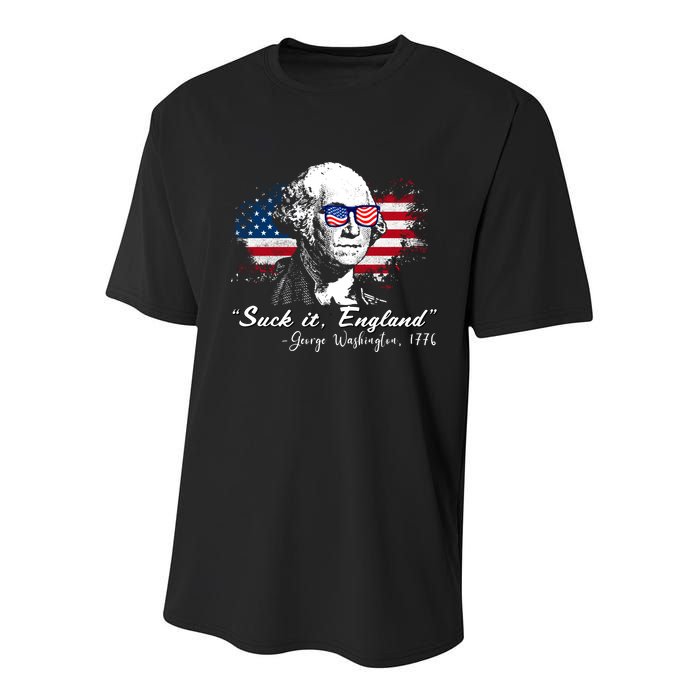Suck It Funny England 4th Of July George Washington Funny Youth Performance Sprint T-Shirt