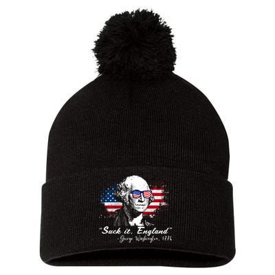 Suck It Funny England 4th Of July George Washington Funny Pom Pom 12in Knit Beanie