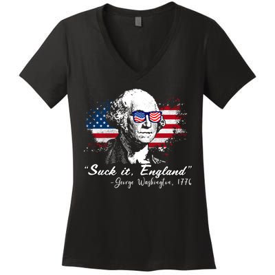 Suck It Funny England 4th Of July George Washington Funny Women's V-Neck T-Shirt