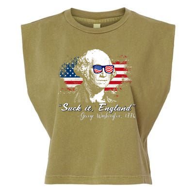 Suck It Funny England 4th Of July George Washington Funny Garment-Dyed Women's Muscle Tee